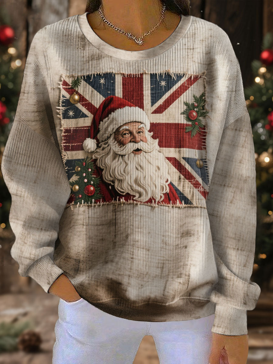 Women's UK Flag Christmas Santa Printed Sweatshirt