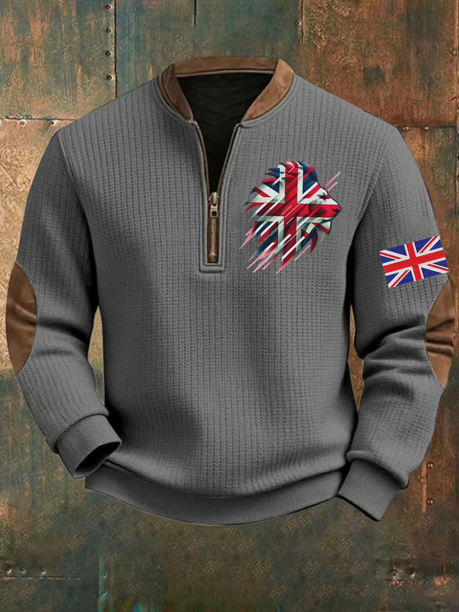 Men's Vintage England Flag Lion Printed Sweatshirt-2