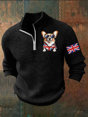 Men's Vintage England Flag Dog Printed Sweater-2
