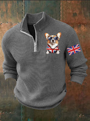 Men's Vintage England Flag Dog Printed Sweater-4