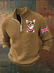 Men's Vintage England Flag Dog Printed Sweater-3
