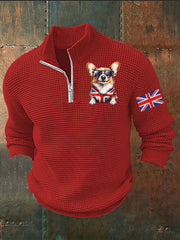 Men's Vintage England Flag Dog Printed Sweater-6