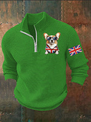 Men's Vintage England Flag Dog Printed Sweater-5