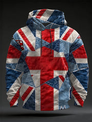 Men's Vintage England Flag Oversized Drop-Shoulder Hoodie with Pockets