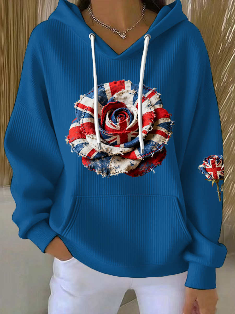 Women's  british patchwork Rose Printed Tops-4