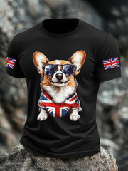 Men's Vintage England Flag Dog Printed T-shirt