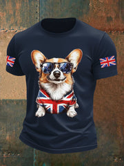 Men's Vintage England Flag Dog Printed T-shirt-2