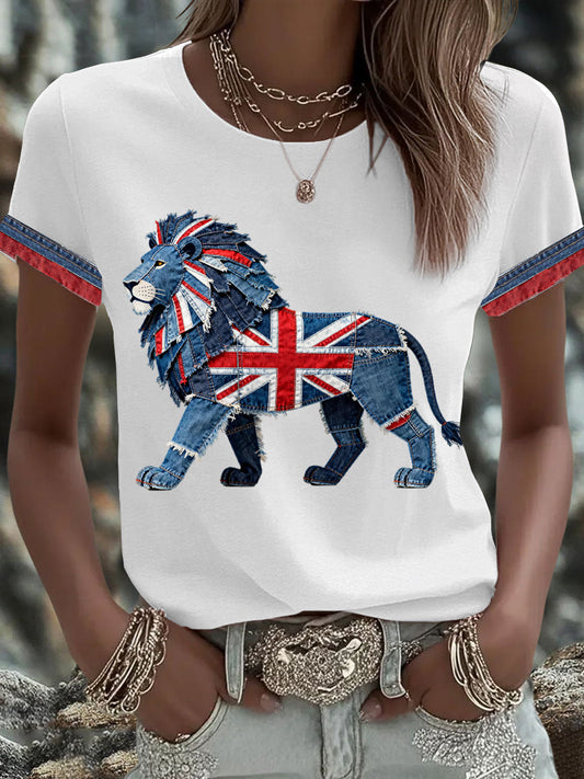 Women's British Faux Denim Printed T-shirt