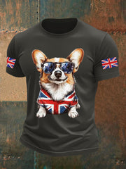 Men's Vintage England Flag Dog Printed T-shirt-3