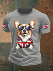 Men's Vintage England Flag Dog Printed T-shirt-4
