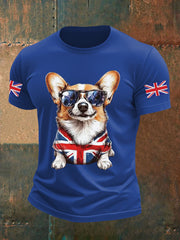 Men's Vintage England Flag Dog Printed T-shirt-5