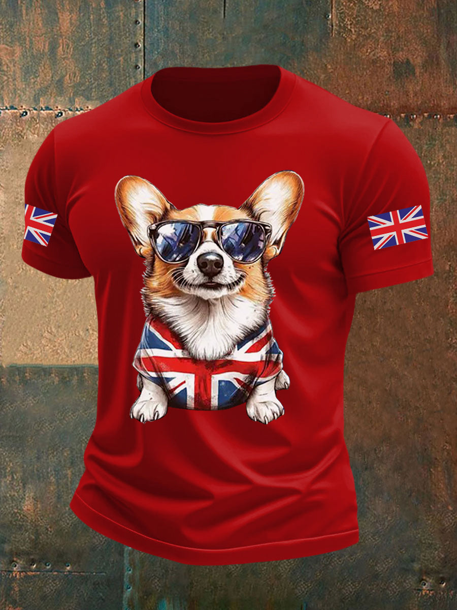 Men's Vintage England Flag Dog Printed T-shirt-6