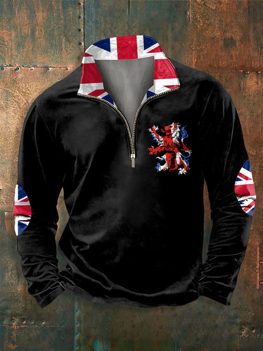 Men's UK Flag And Lion Printed Long Sleeve Top