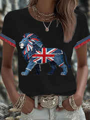 Women's British Faux Denim Printed T-shirt-1