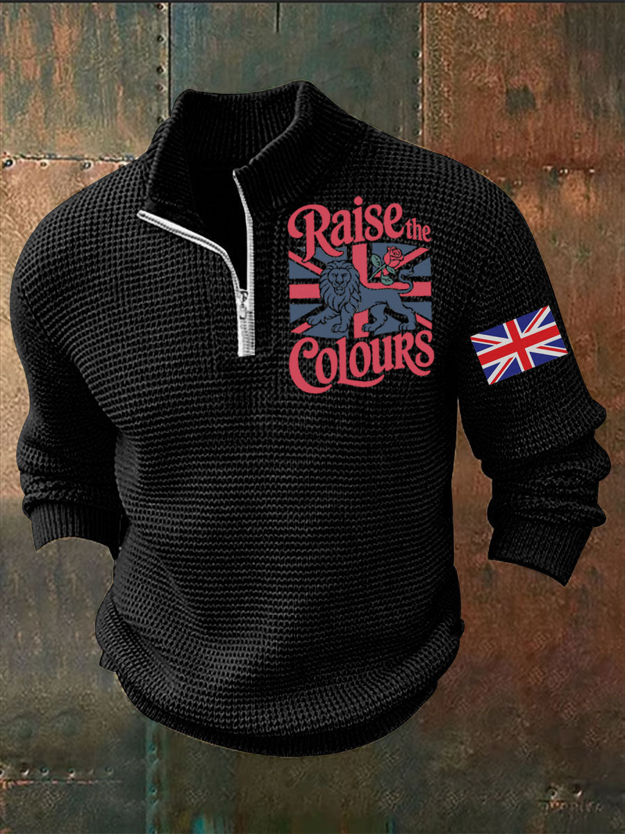 Men's Vintage England Flag Lion Printed Sweater-2