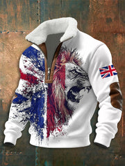 Men's UK Flag Lion Print zip-up hoodie