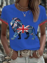Women's British Faux Denim Printed T-shirt-3