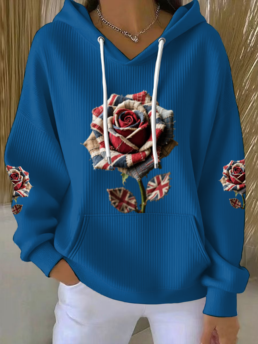 Women's British Rose Printed Hoodie-4