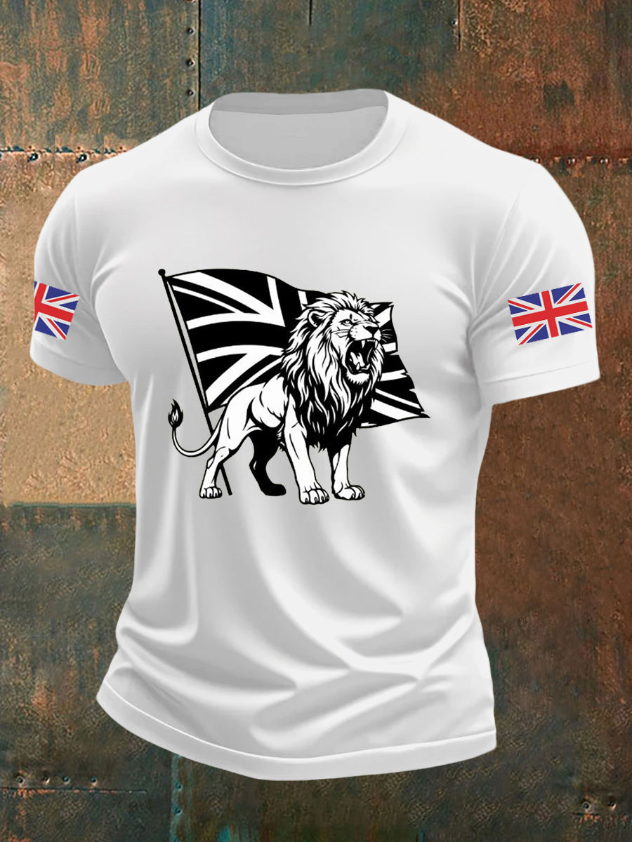 Men's Vintage England Flag Lion Printed T-shirt-1