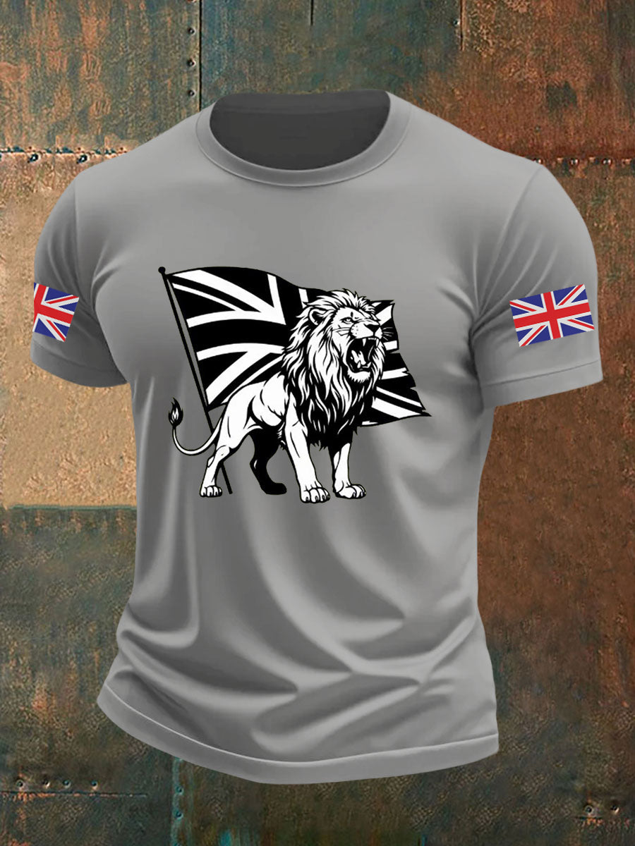 Men's Vintage England Flag Lion Printed T-shirt-3