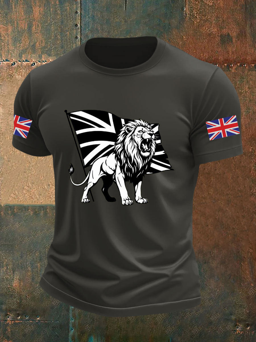Men's Vintage England Flag Lion Printed T-shirt-2