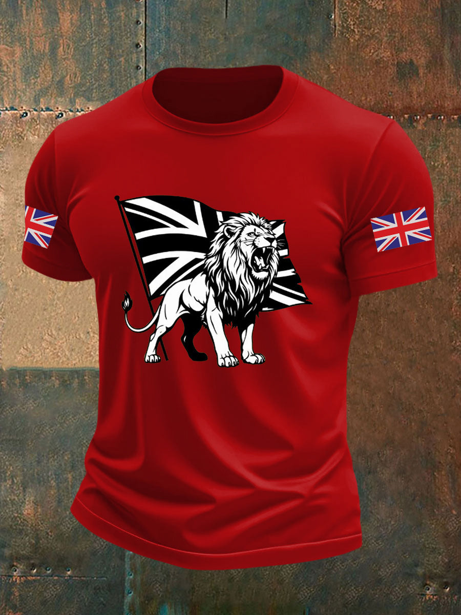 Men's Vintage England Flag Lion Printed T-shirt-4