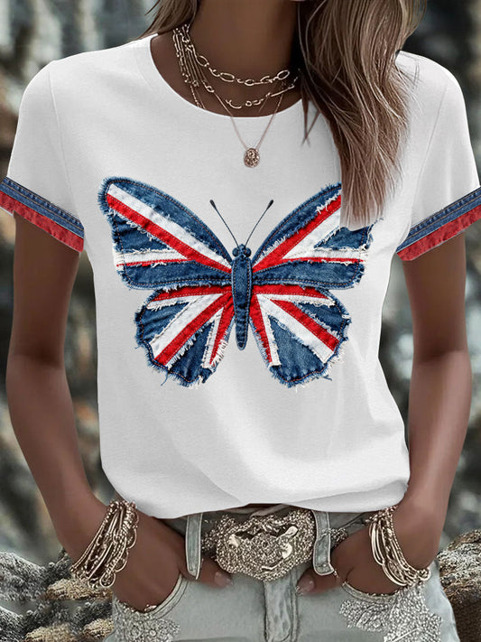 Women's British Faux Denim Printed T-shirt