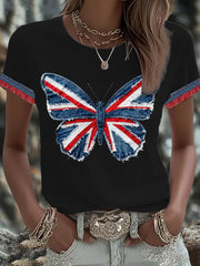 Women's British Faux Denim Printed T-shirt-1