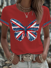 Women's British Faux Denim Printed T-shirt-2