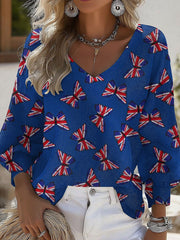 Women's UK Flag Butterfly Printed Casual Long Sleeve Shirt