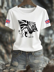 Women's Vintage England Flag Lion Printed T-shirt-1