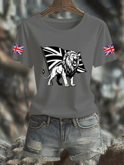 Women's Vintage England Flag Lion Printed T-shirt-2