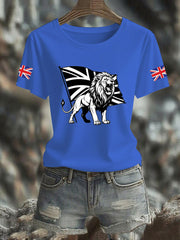 Women's Vintage England Flag Lion Printed T-shirt-3