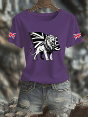 Women's Vintage England Flag Lion Printed T-shirt-4