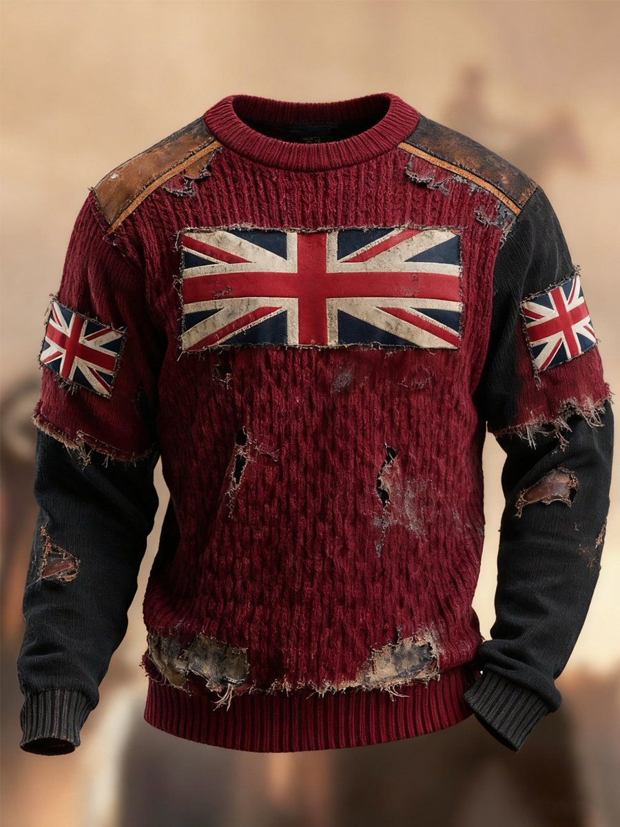 Men's british flag patchwork Printed imitation sweater