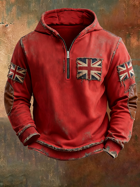 Men'sbritish flag patchwork Printed Hoodless drawstring sweatshirt