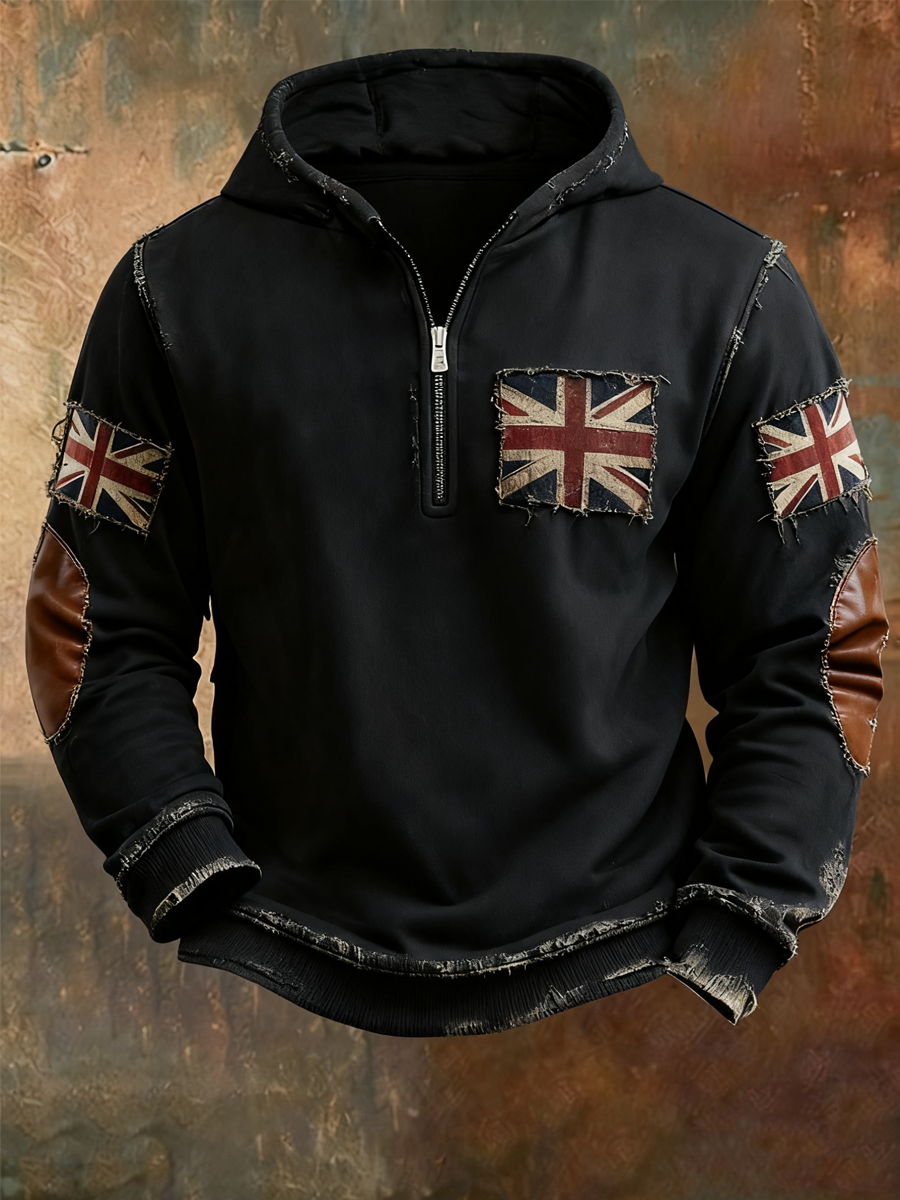 Men'sbritish flag patchwork Printed Hoodless drawstring sweatshirt-2
