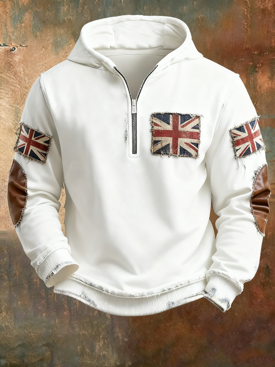 Men'sbritish flag patchwork Printed Hoodless drawstring sweatshirt-1