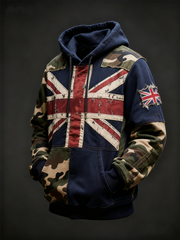 Men's British flag and camouflage pattern Printed Oversized Drop-Shoulder Hoodie with Pockets