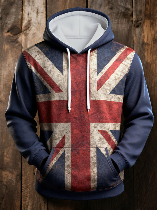 Men's UK Flag Print Casual Pocket Hoodie