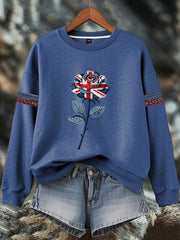 Women's British style imitation denim rhinestone hot-drill Print Sweatshirt-4