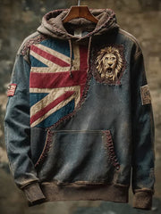 Men's Vintage England Flag Lion Printed Hoodie