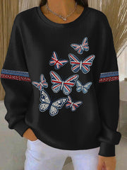 Women's British style imitation denim rhinestone hot-drill Print Casual Sweatshirt-1