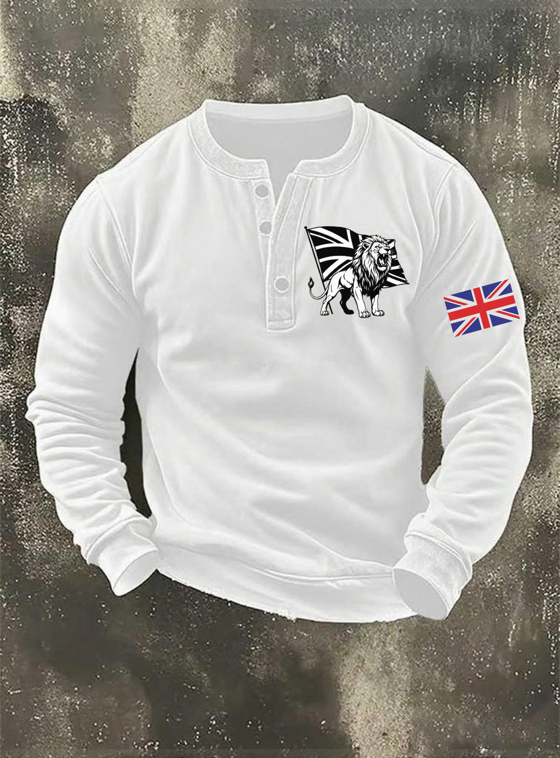 Men's Vintage England Flag Lion Printed Sweatshirt-1