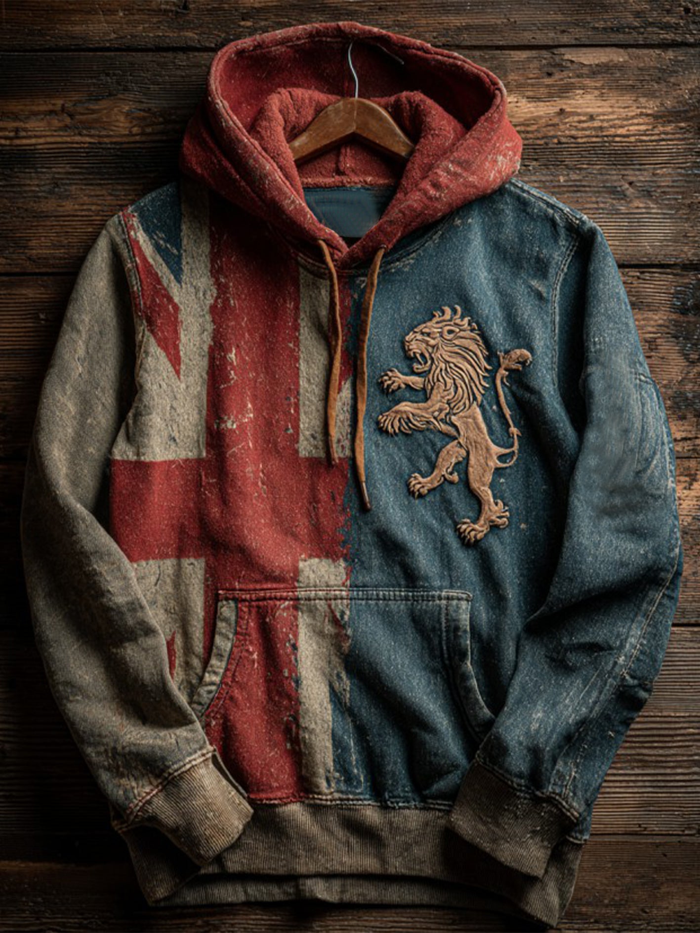 Men's Vintage England Flag Lion Printed Casual Hoodie