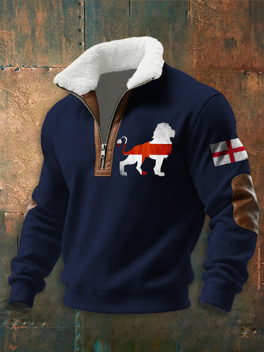Men's English Flag Lion Print  zip-up hoodie-1