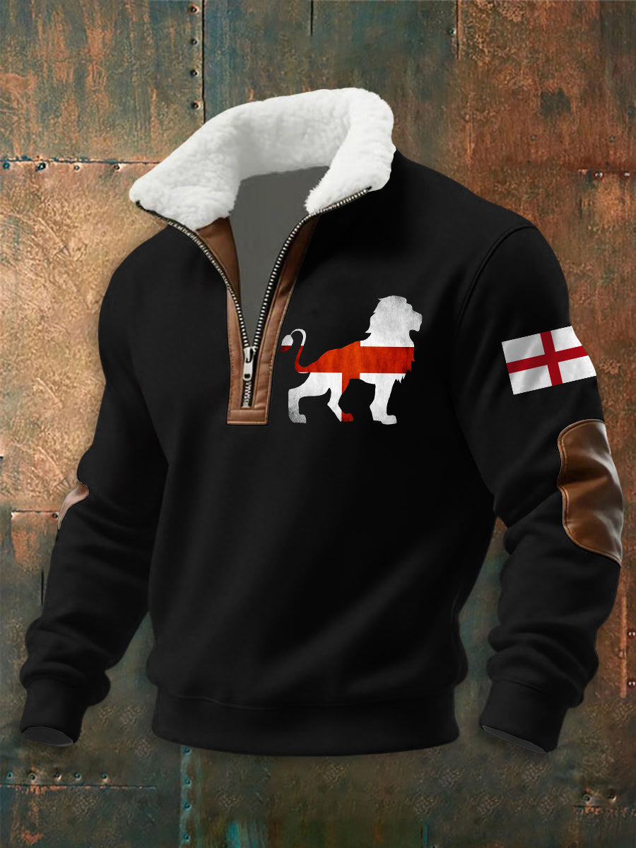 Men's English Flag Lion Print  zip-up hoodie-2