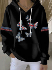 Women's British style imitation denim rhinestone hot-drill Print Casual Hoodie-1