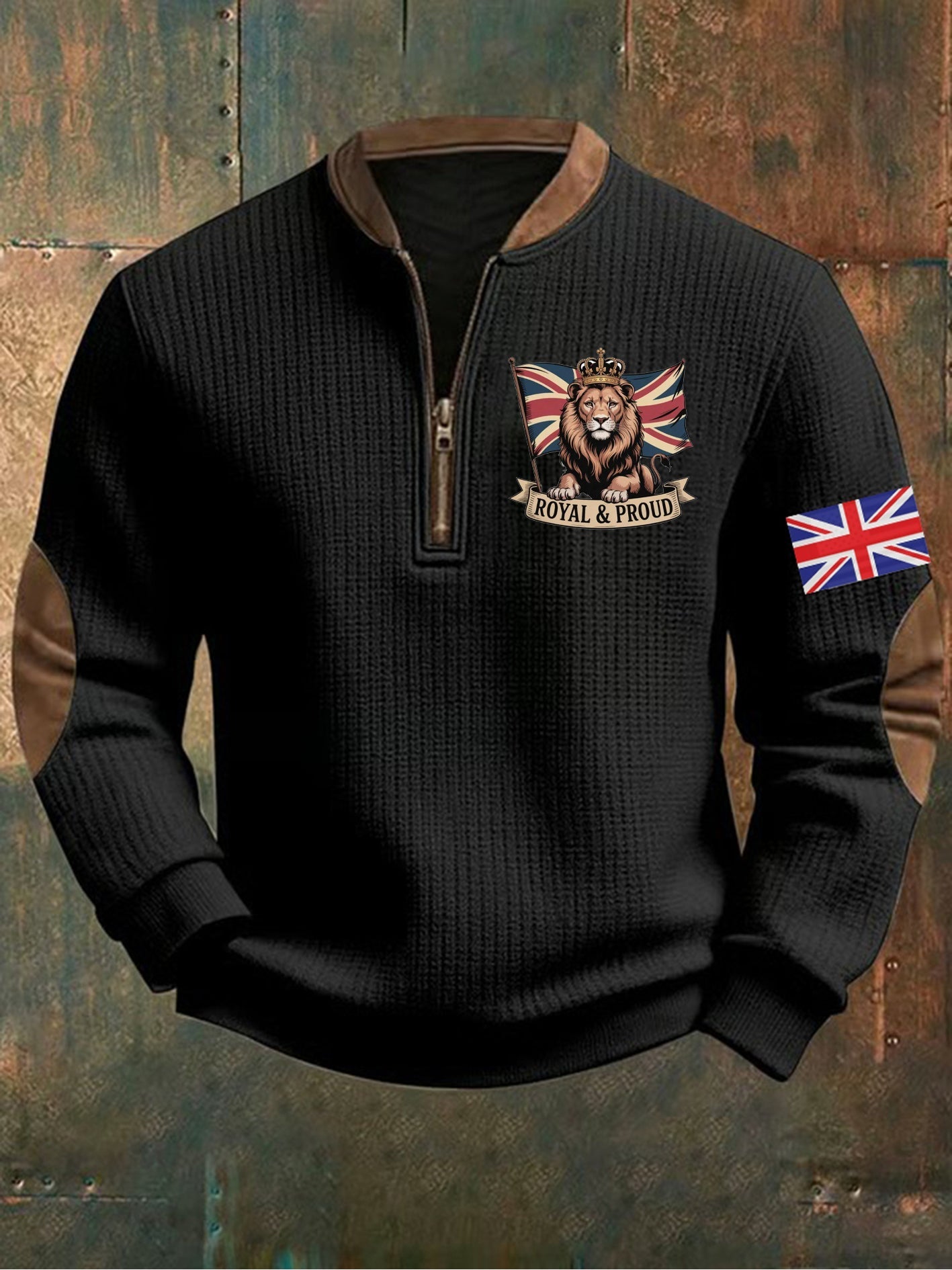Men's Vintage England Flag Lion Printed Sweatshirt-1