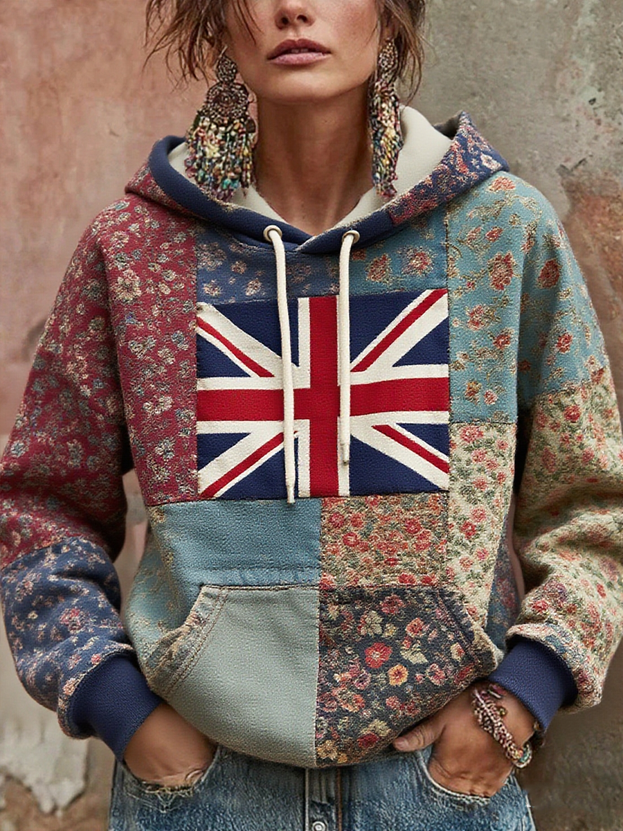 Women's Union Jack and patchwork style hoodie